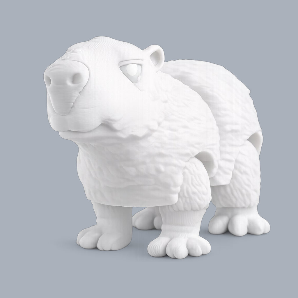 Paint-A-Flexi capybara figurine by Driftwood 3D Printworks, showcasing a detailed, flexible 3D-printed animal sculpture.
