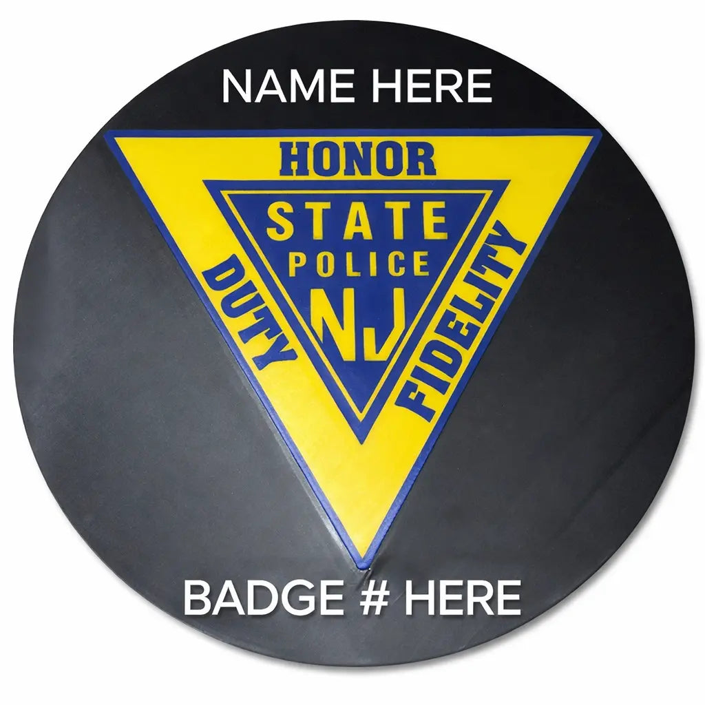 Custom NJ State Police Style Plaque – Personalized Name & Badge Number Driftwood 3D Printworks Home Decor