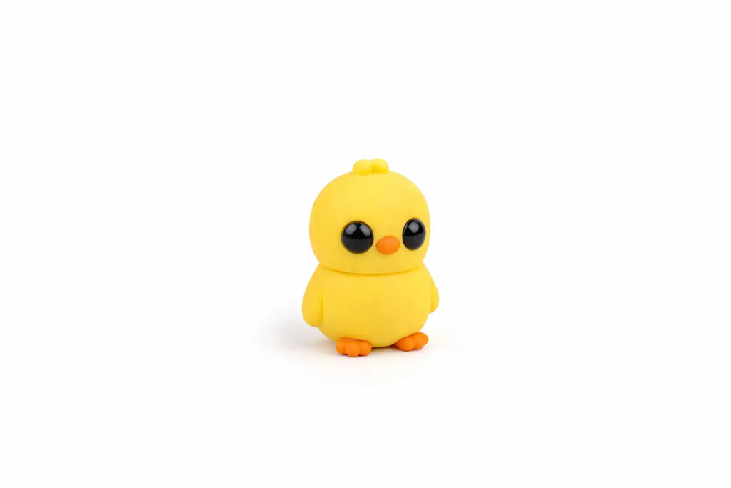 Small yellow flexi chick on a white background