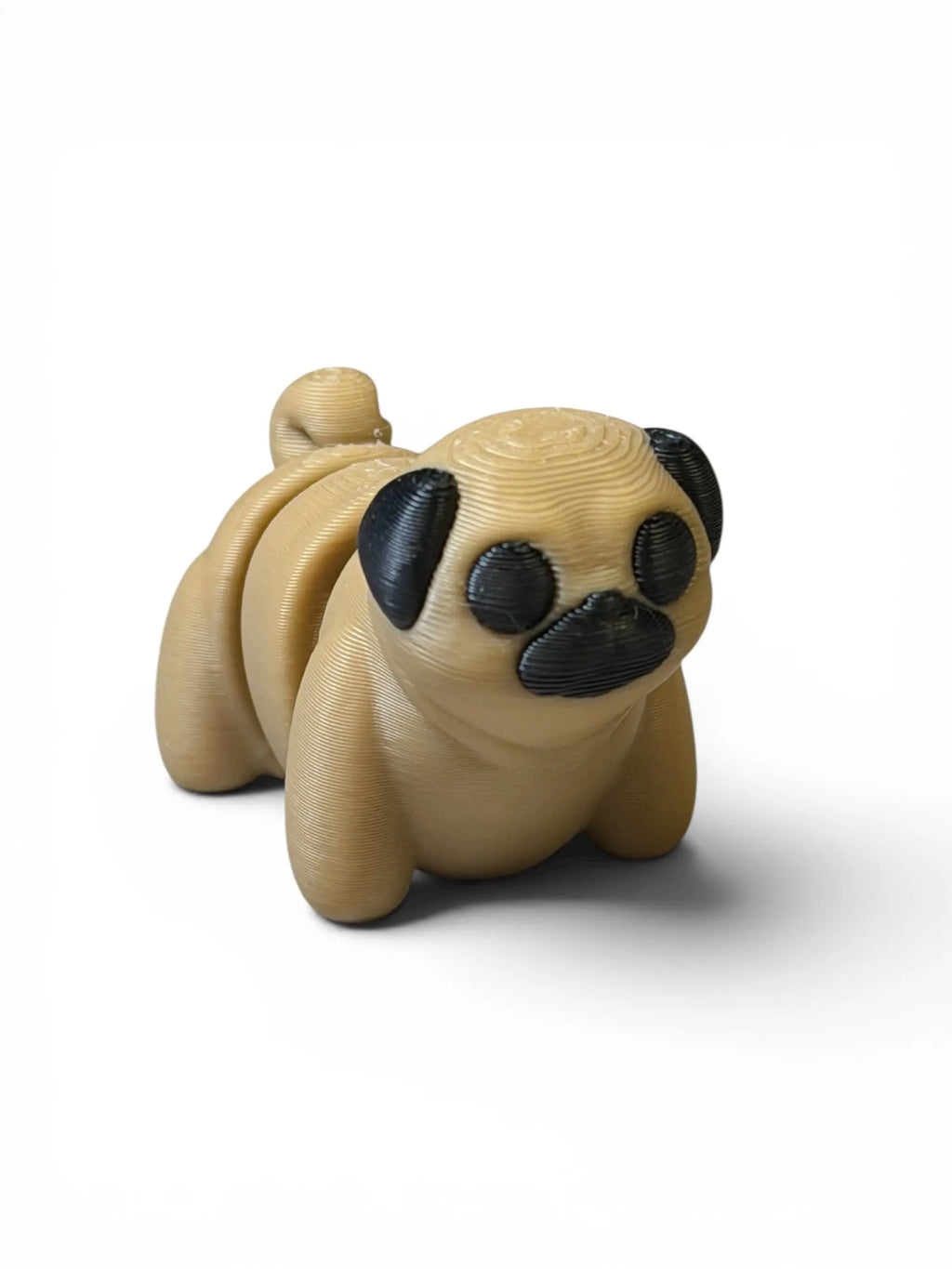 Beige flexi pug with black accents on a white background