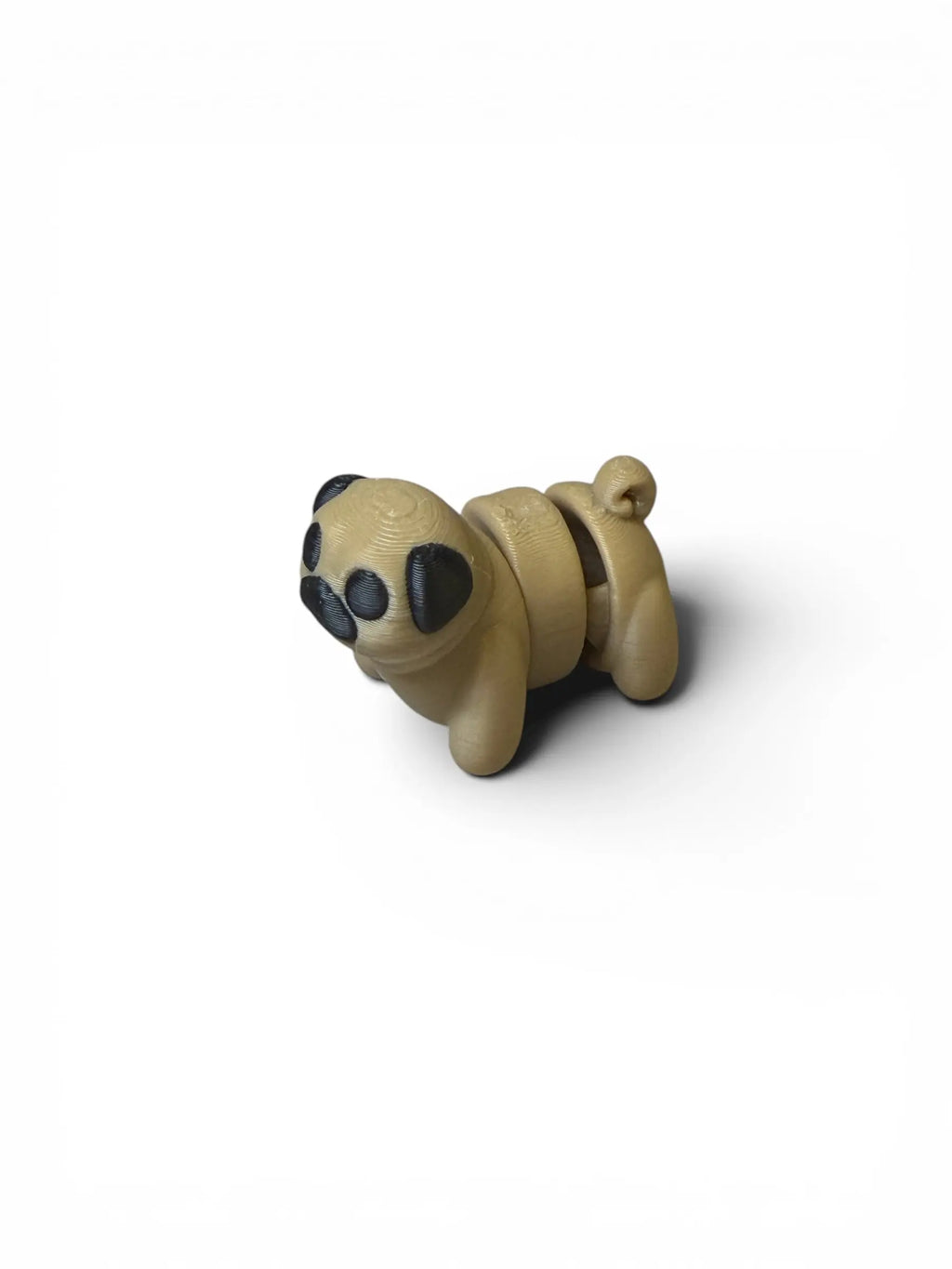 Beige flexi pug with black accents on a white background