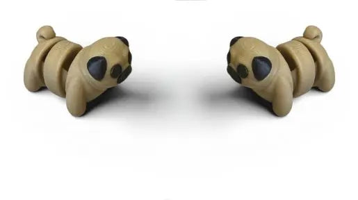 2 Beige flexi pugs with black accents on a white background
