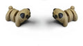 2 Beige flexi pugs with black accents on a white background