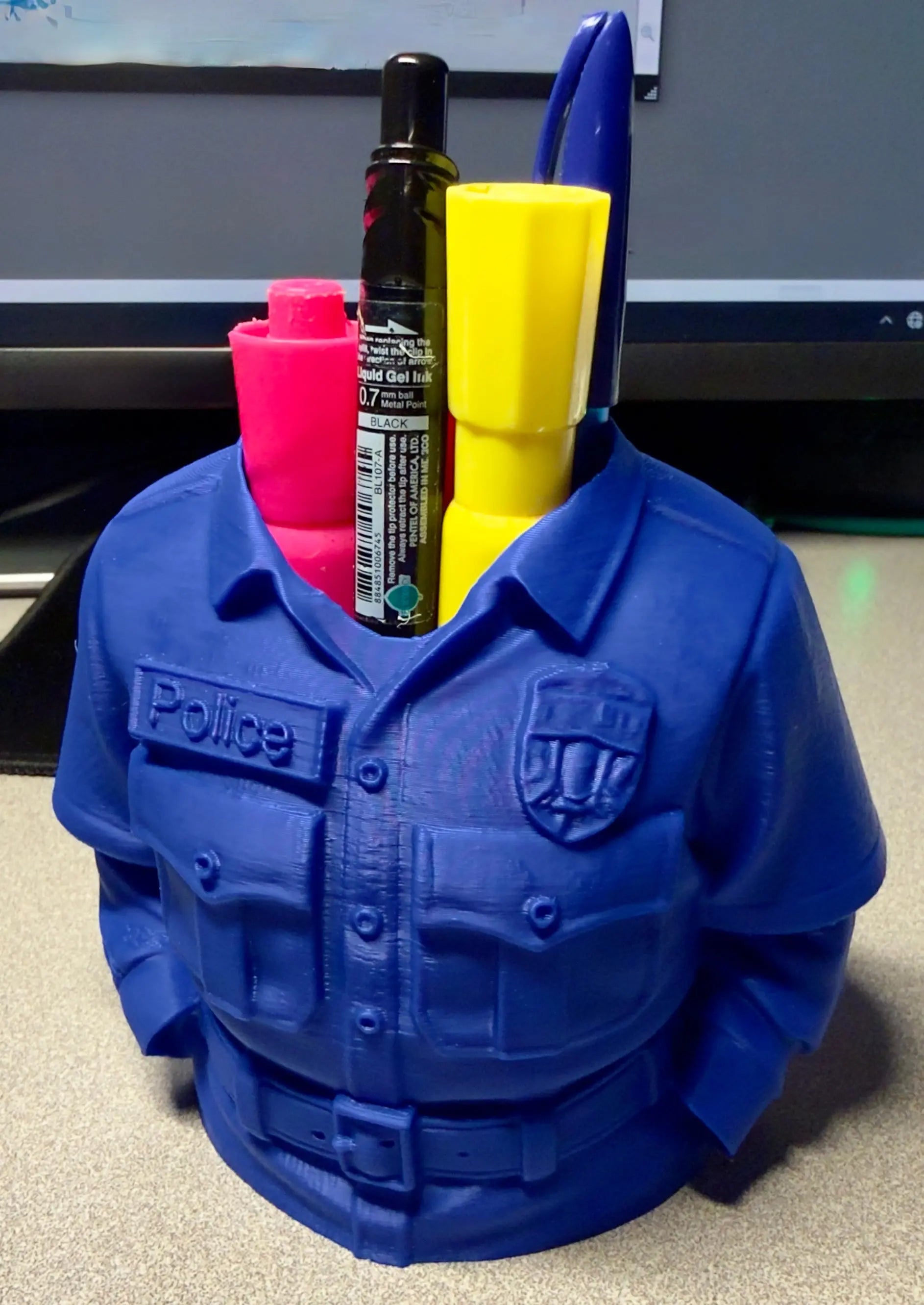 3D Printed Police Officer Uniform Pen Holder Driftwood 3D Printworks Home Decor