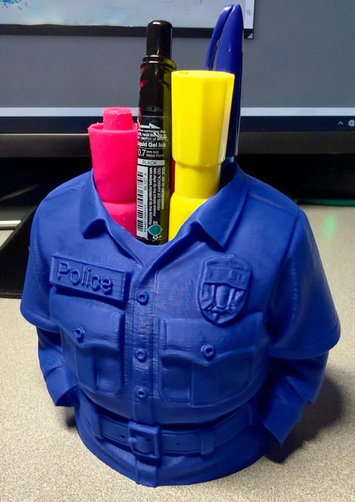 3D Printed Police Officer Uniform Pen Holder Driftwood 3D Printworks Home Decor