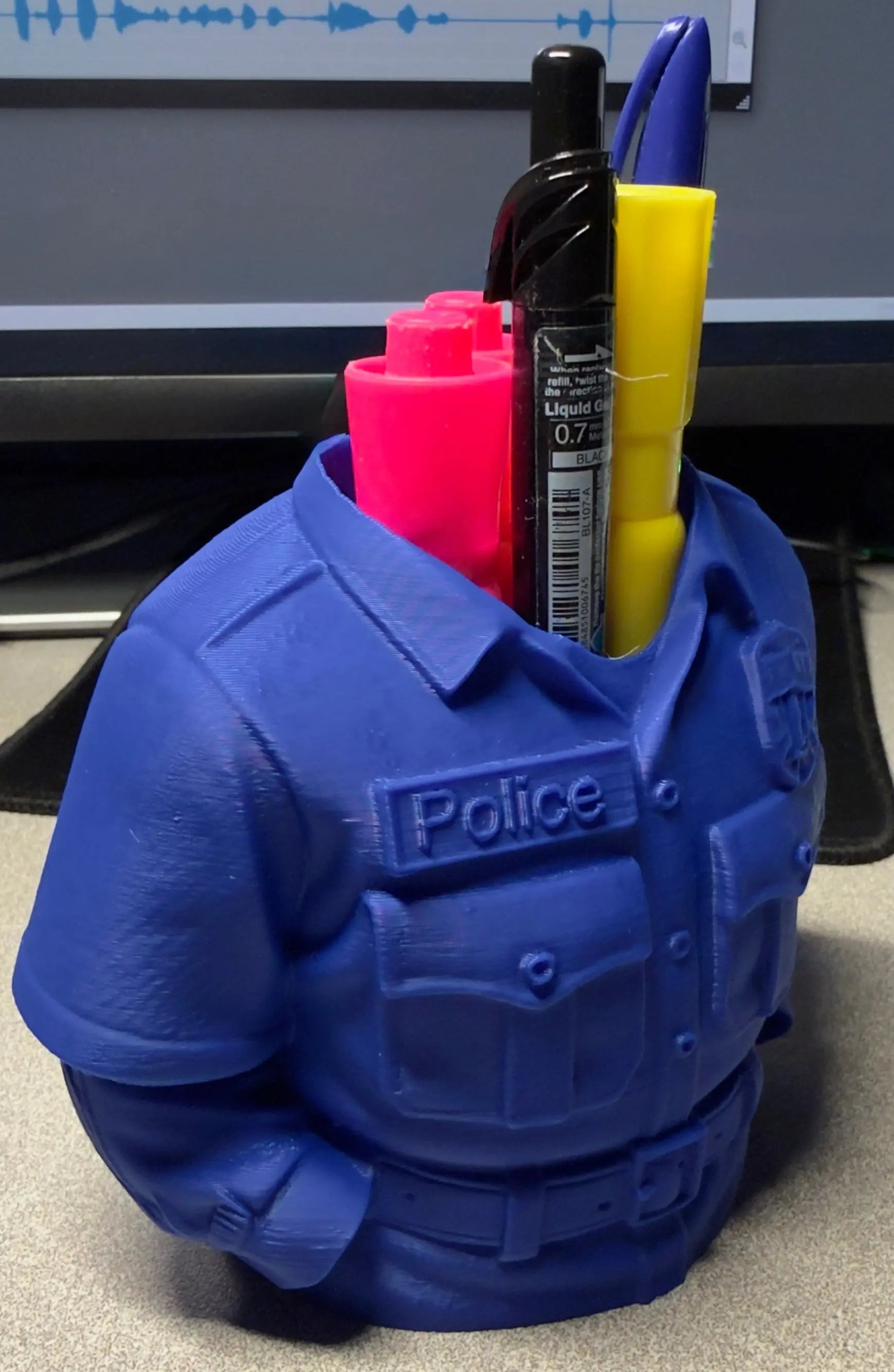 3D Printed Police Officer Uniform Pen Holder Driftwood 3D Printworks Home Decor