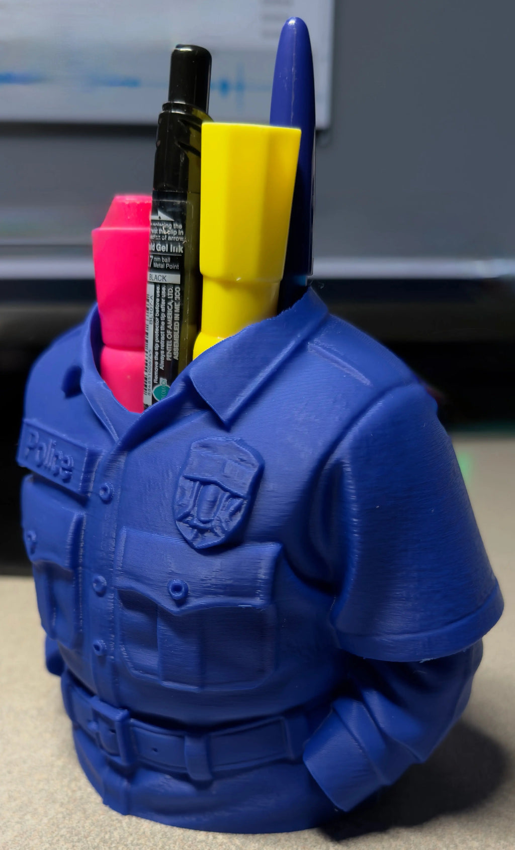3D Printed Police Officer Uniform Pen Holder Driftwood 3D Printworks Home Decor