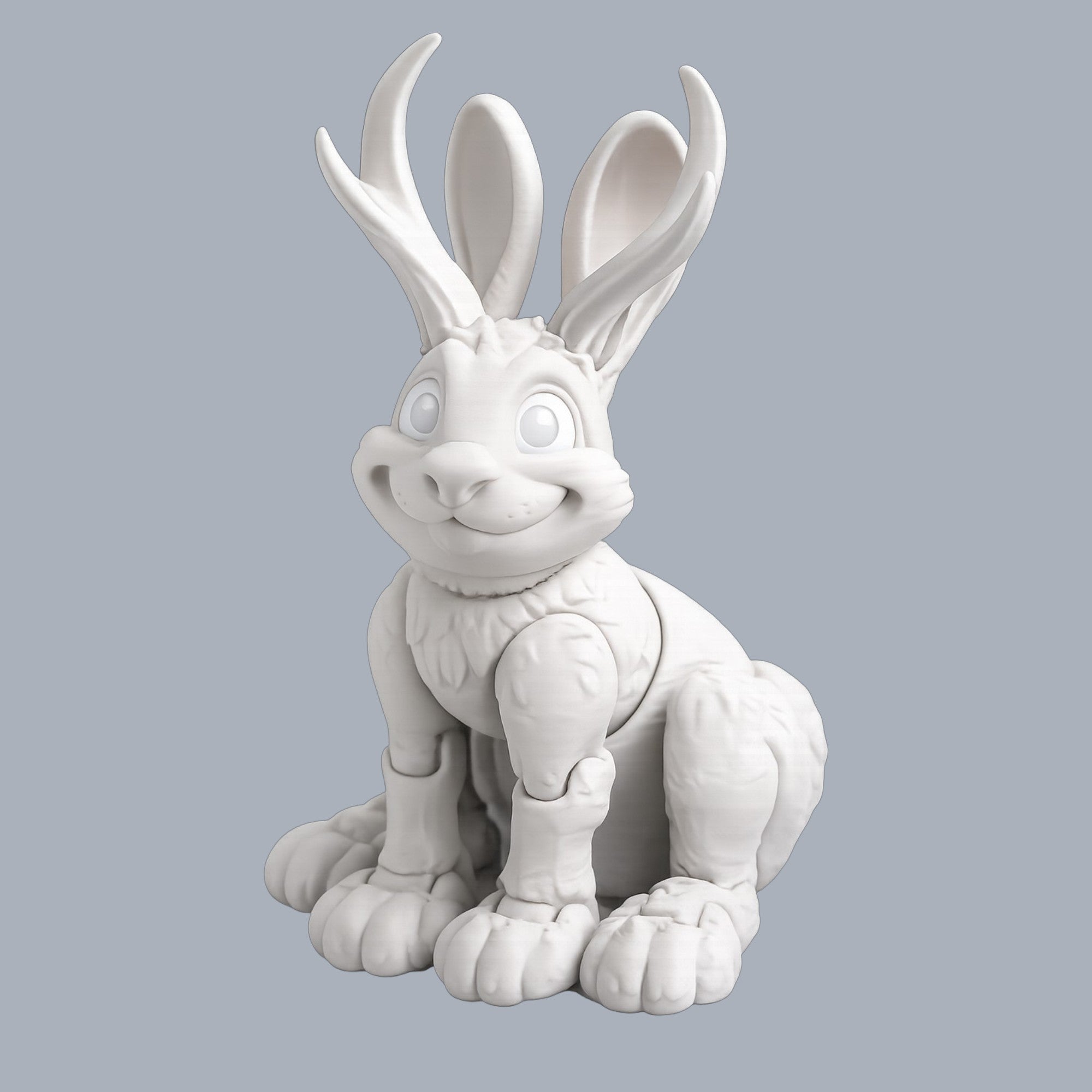 Paint-A-Flexi Jackalope figure by Driftwood 3D Printworks, showcasing a detailed, flexible painted 3D-printed animal sculpture.