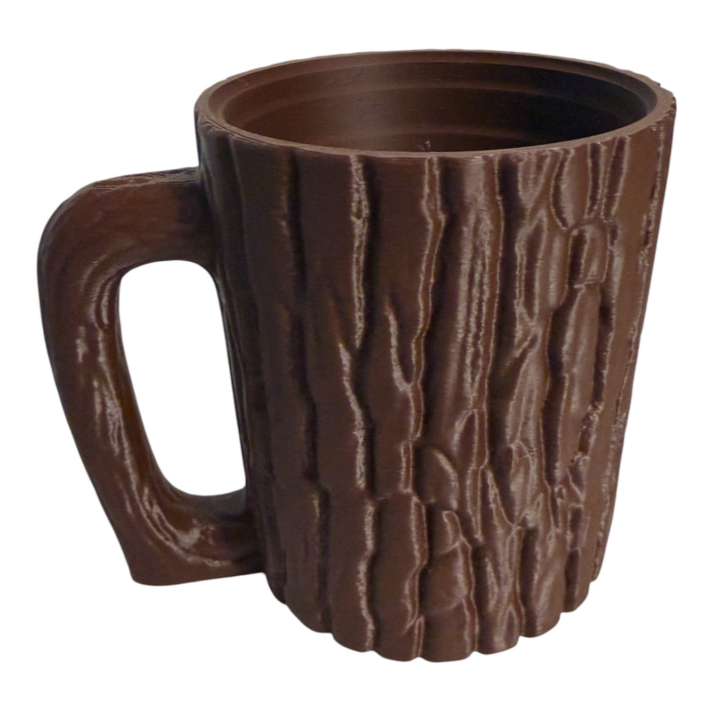 Driftwood 3D Printworks 16 oz Ball Cup Log mug can holder with wooden log design and handle, ideal for beverages and display.