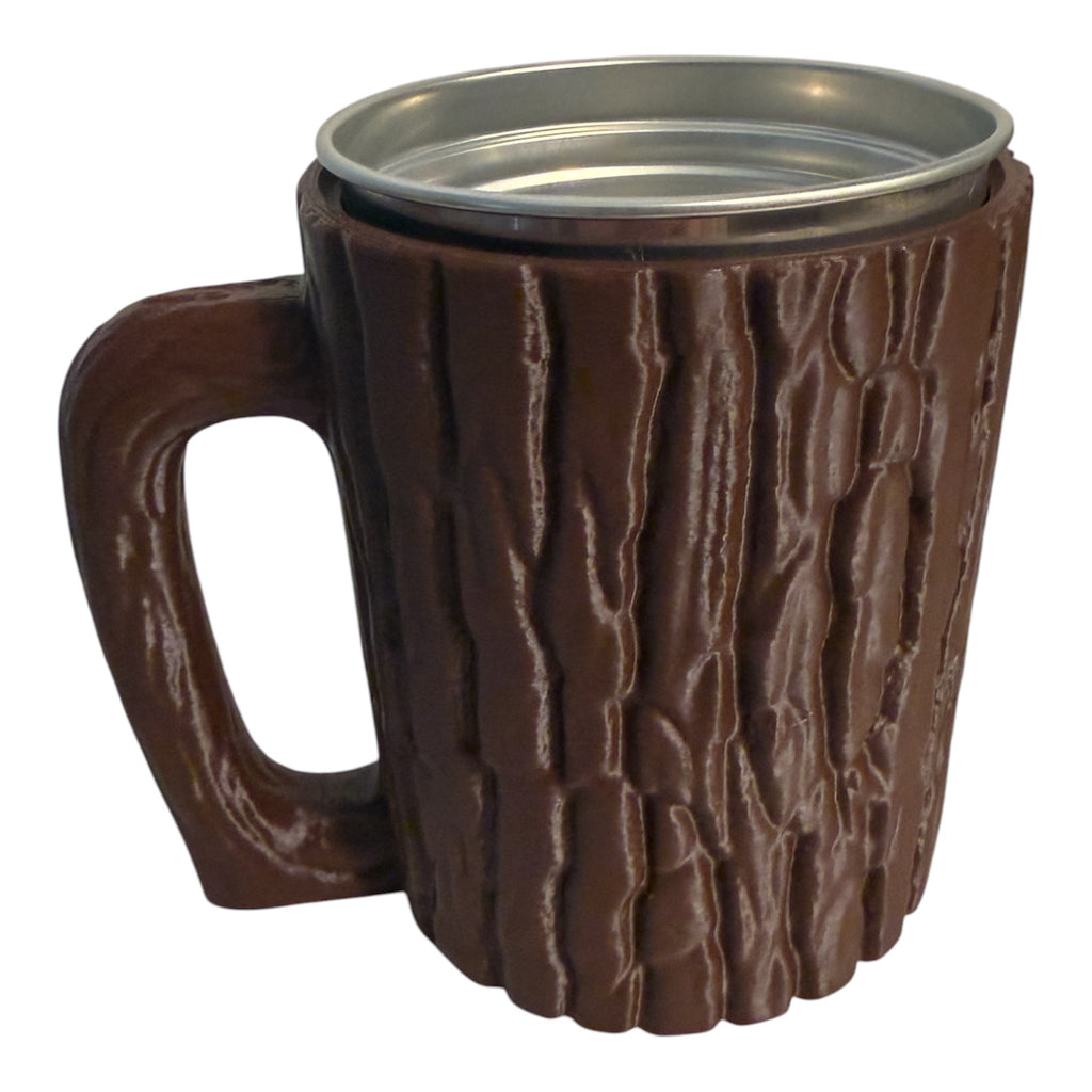 16 oz Driftwood 3D Printworks Ball Cup Log Mug can holder with a rustic wood design and sturdy handle.