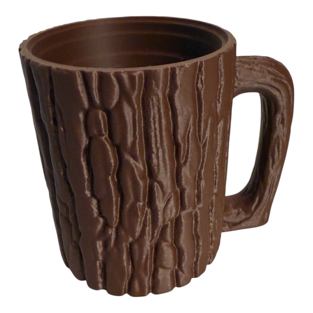 16 oz Driftwood 3D Printworks Ball Cup Log Mug can holder with rustic wooden design and metal handle, suitable for beverages or drinks.