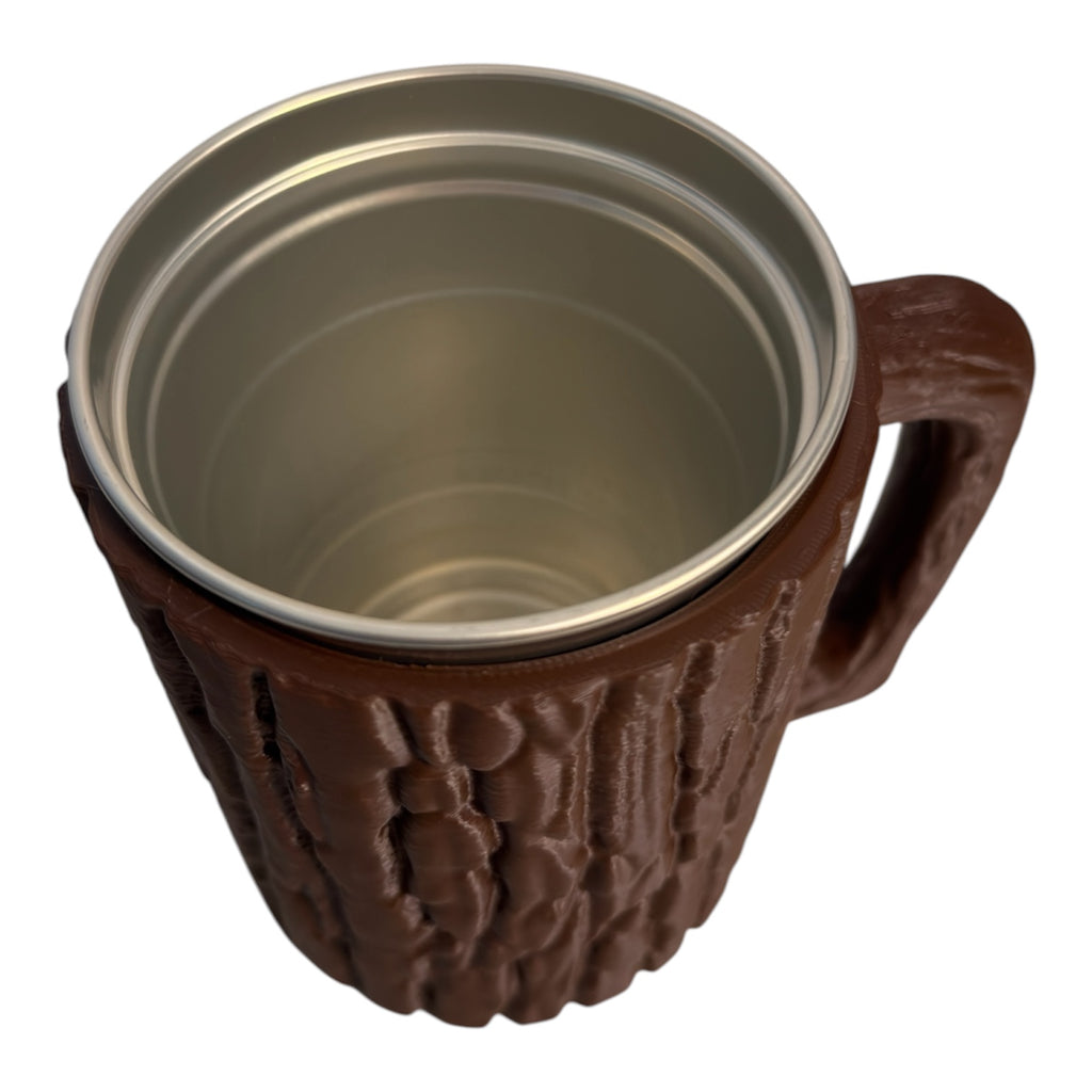 Driftwood 3D Printworks 16 oz Ball Cup Log Mug can holder featuring a rustic log design and sturdy handle.