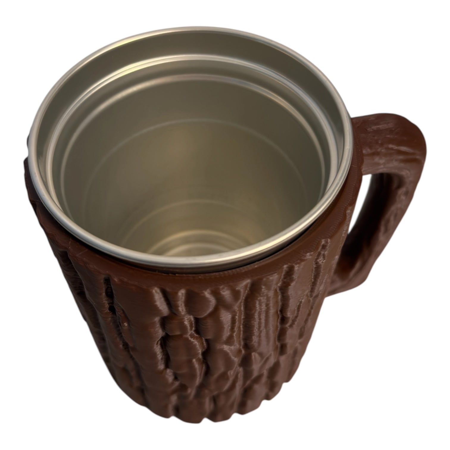 Driftwood 3D Printworks 16 oz Ball Cup Log Mug can holder featuring a rustic log design and sturdy handle.