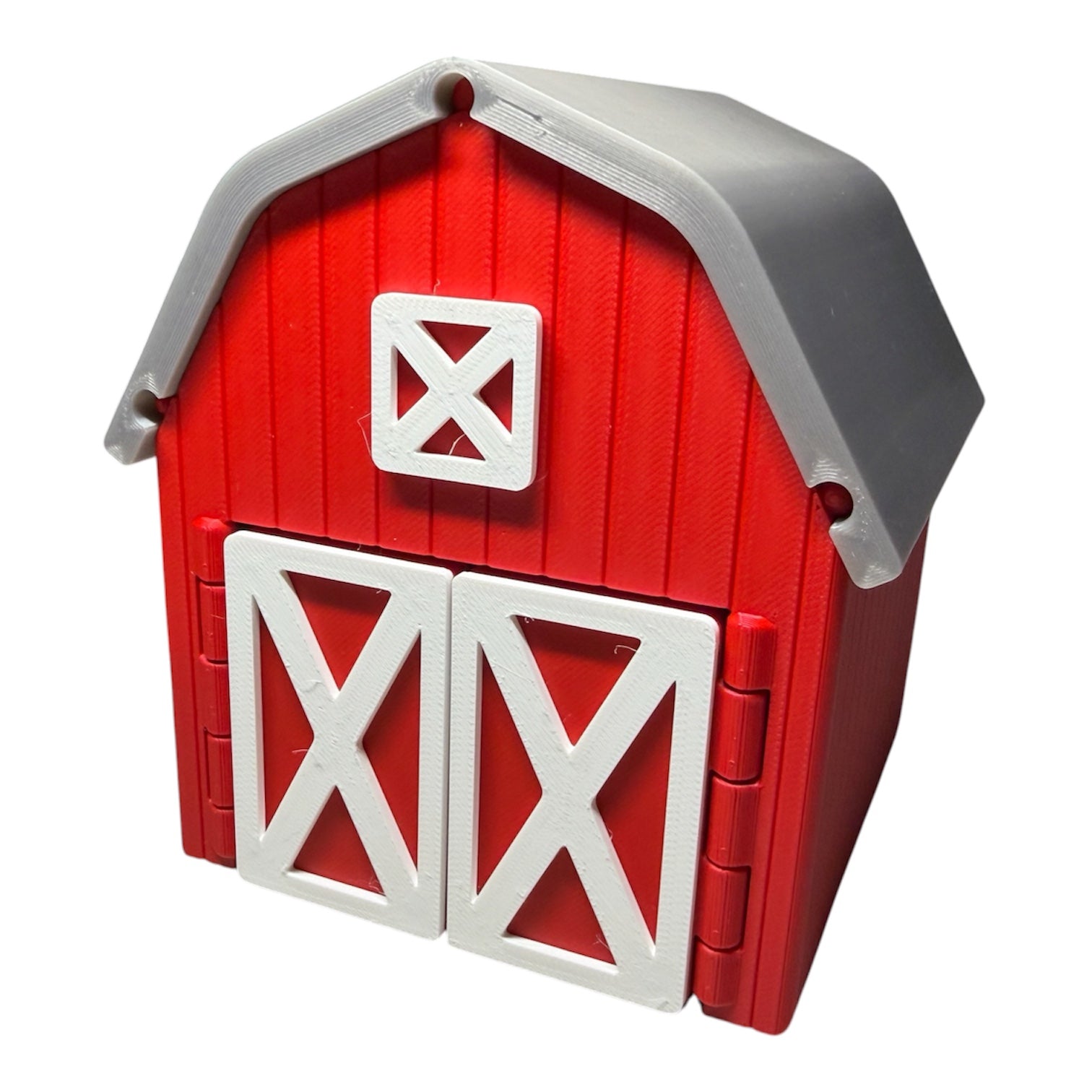 3D printed Driftwood 3D Printworks barn playset with Flexi Animals for farm adventures, featuring colorful barn and farmyard details.