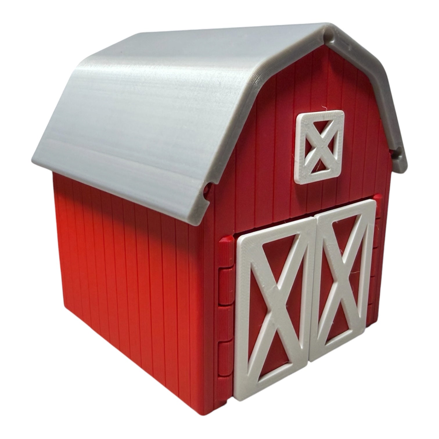3D printed barn playset from Driftwood 3D Printworks, featuring flexible farm habitat for animals and farm adventures.