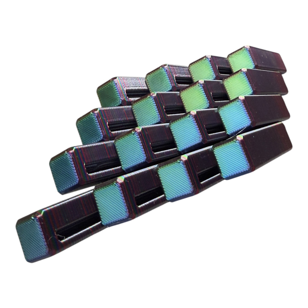 Driftwood 3D Printworks Shift Block Fidget toy with 3D printed sensory clicker and colorful design for stress relief and focus.