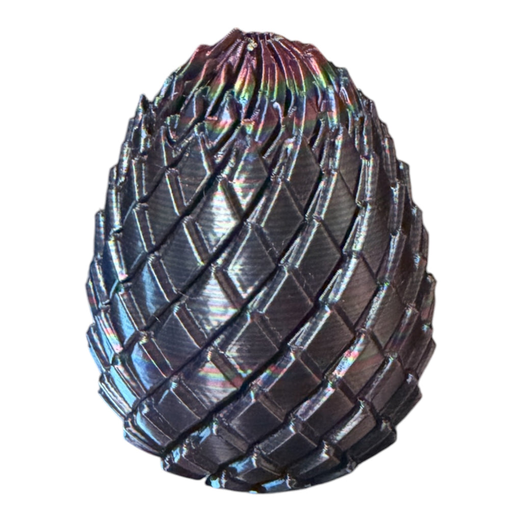 Driftwood 3D Printworks Dragon Egg Fidget Toy, smooth textured plastic egg with intricate dragon scale design for tactile fidgeting.
