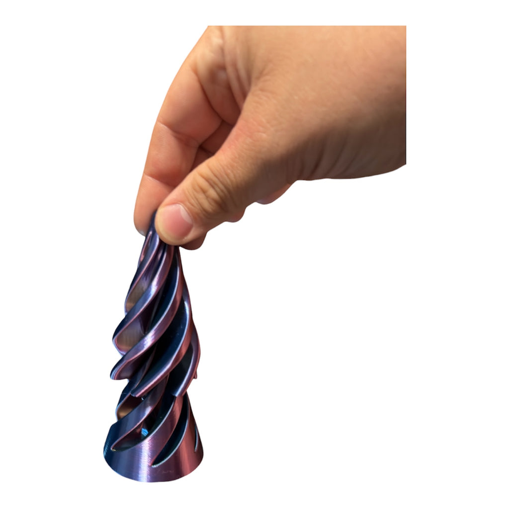 Driftwood 3D Printworks Spiral Twist Fidget Toy, a colorful sensory toy with twisting spiral design for stress relief and focus.