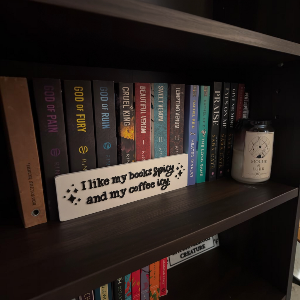 Spicy Books & Icy Coffee – Book Lover Sign Driftwood 3D Printworks Home Decor