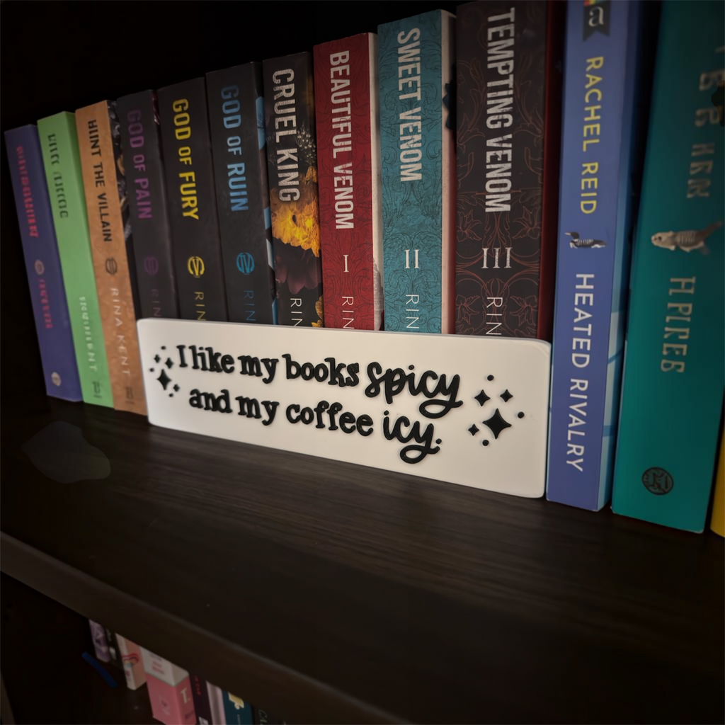 Spicy Books & Icy Coffee – Book Lover Sign Driftwood 3D Printworks Home Decor