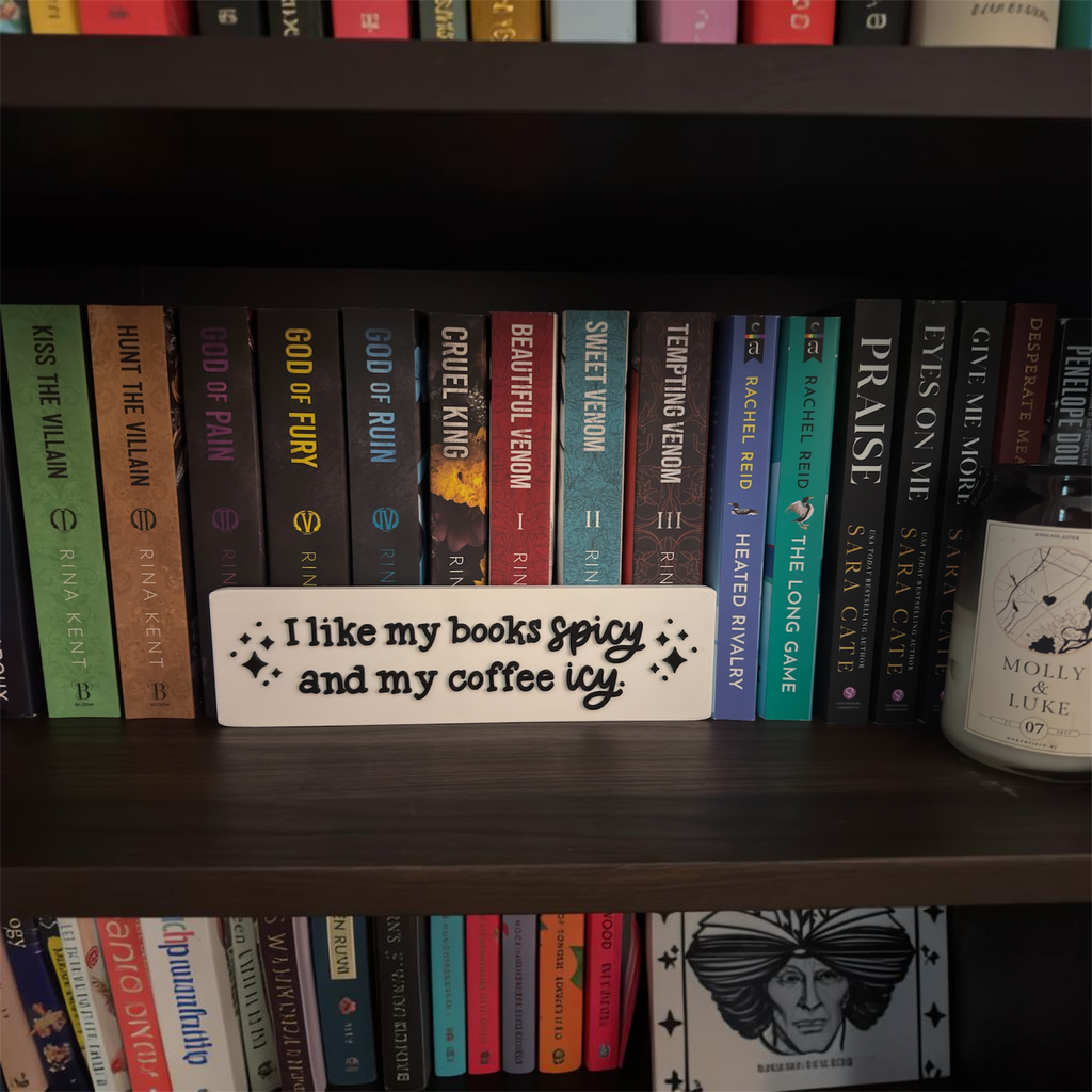 Spicy Books & Icy Coffee – Book Lover Sign Driftwood 3D Printworks Home Decor