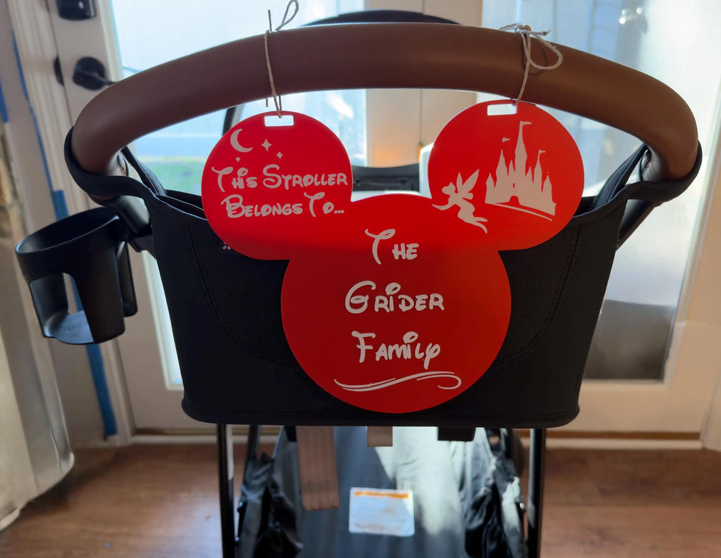 Customized Family Name Sign for Stroller, Theme Park Stroller I.D Tag (Mouse)