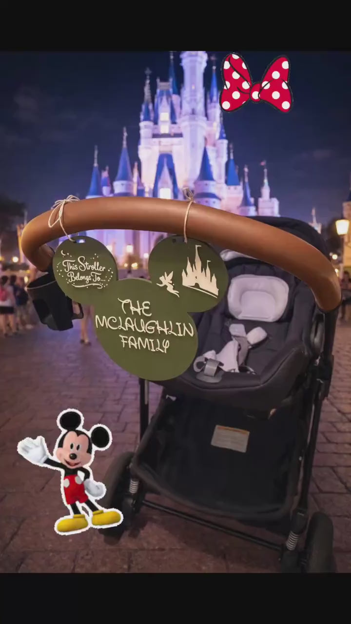 Customized Family Name Sign for Stroller, Theme Park Stroller I.D Tag (Mouse)